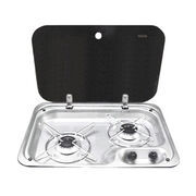 RECHAUD 2 FEUX INOX AVEC COUVERCLE - TABLE DE CUISSON - RECHAUD CAMPING CAR