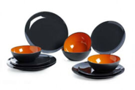 COFFRET VAISSELLE MELAMINE GRIS/ORANGE 12 PIECES - DINNER SET GIMEX 12 PIECES