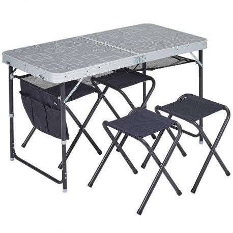 TABLE VALISE CAMPING AVEC 4 TABOURETS TRIGANO