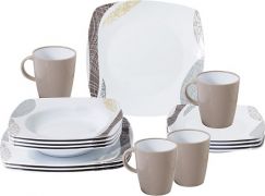 vaisselle-melamine-set-de-table-blanc-marron-16-pieces