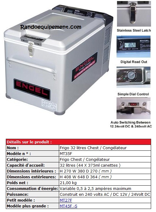 REFRIGERATEUR ENGEL - CONGELATEUR MT35 32 LITRES Nouvelle série II