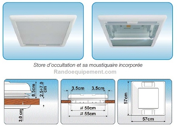 LANTERNEAU VENT 50 X 50:  CRISTAL CAMPING CAR CARAVANE - Lanterneau vent 50x50