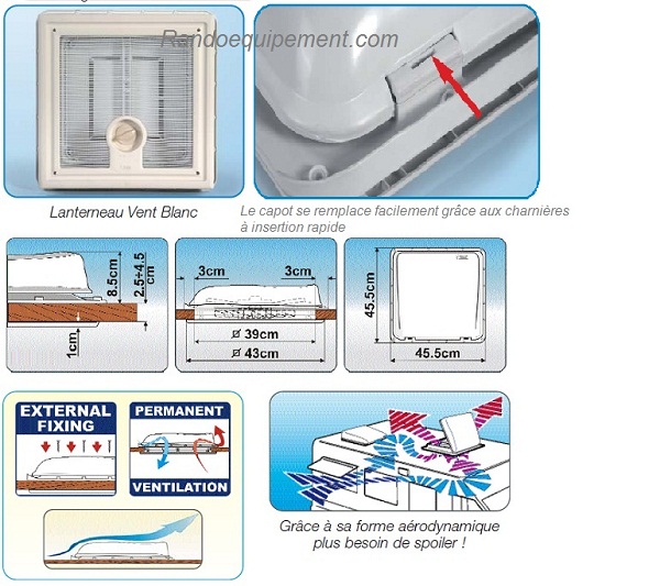 LANTERNEAU VENT 40 X 40: BLANC CAMPING CAR CARAVANE - lanterneau