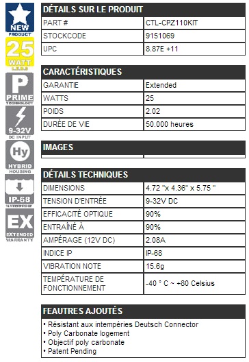 CANNON PHARE LED  VISION X 120mm 25W