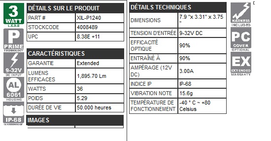 PHARE LED XMITTER Barre à leds  20 CM  3-WATT LED'S 40 DEGREE WIDE