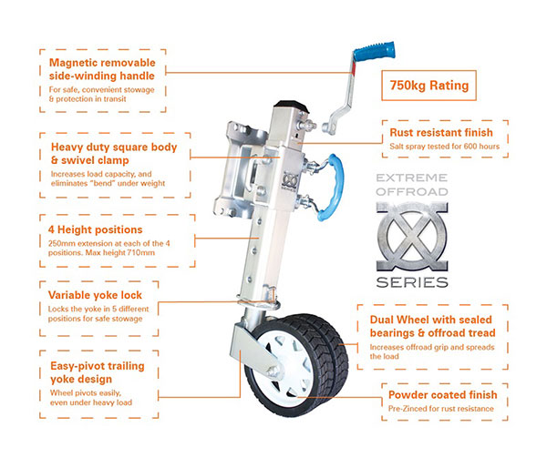 ROUE JOCKEY TELESCOPIQUE EXTREME OFF ROAD - ROUE JOCKEY 4WD 750KG - ROUE  JOCKEY 4X4