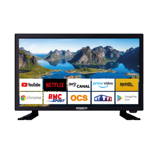 TV Smart Android 14 - 23,5 Pouces (55 Cm) Pour Camping-car, Fourgon, Bateau - 12V/24V/220V - Garantie 2 Ans